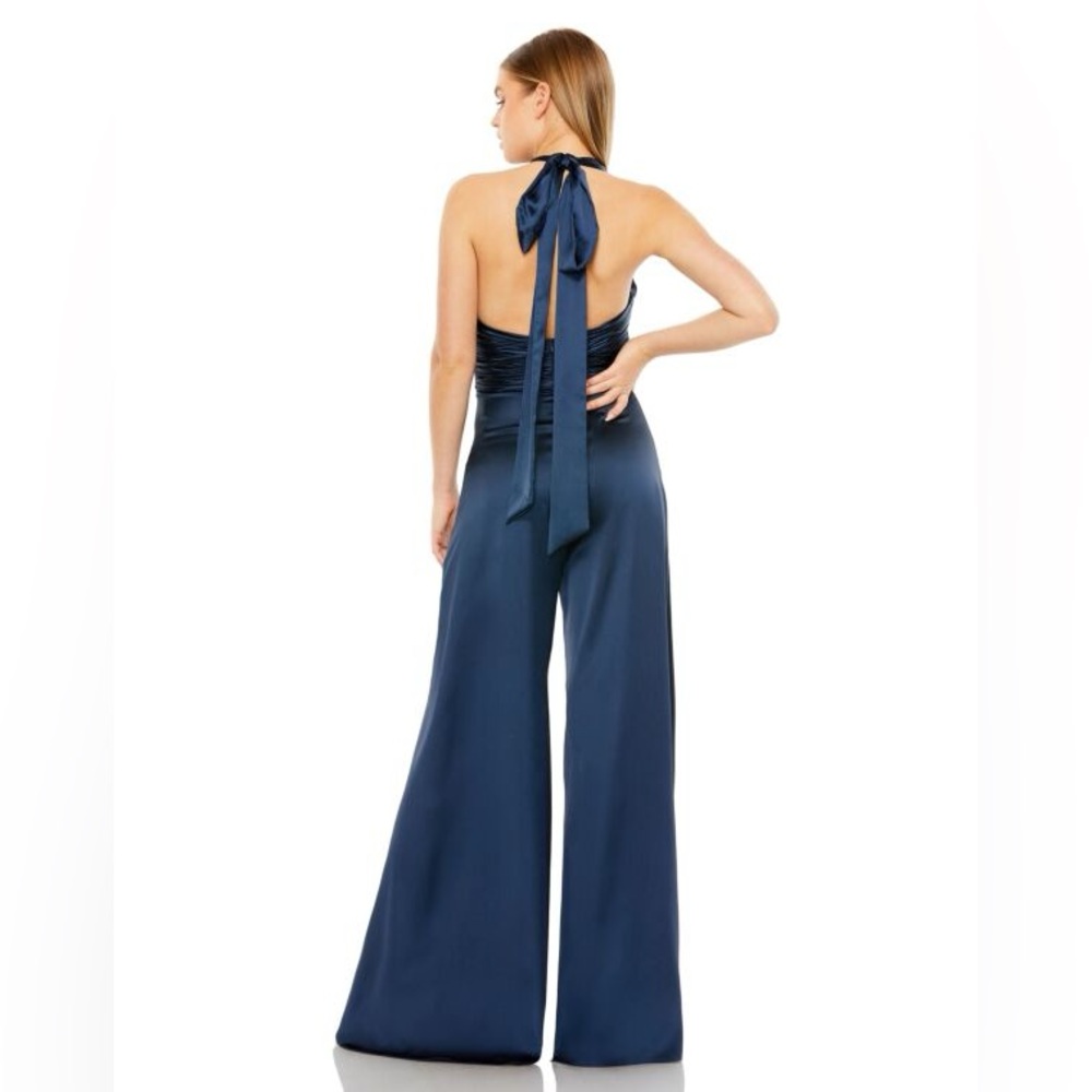 NWT Mac Duggal Navy Blue Halter Neck Wide-Leg Jumpsuit #49810 - Picture 3 of 9